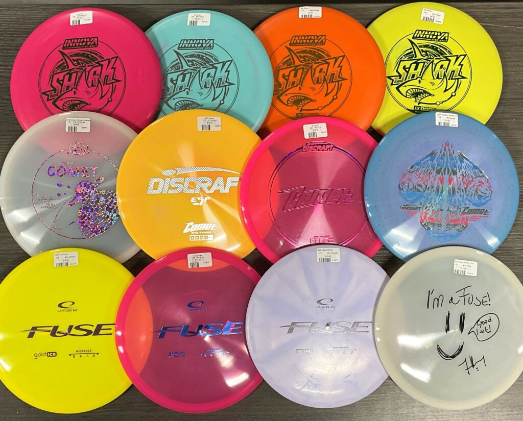 DX Shark, Discraft Comet, and Letitude 64 Fuse - Disc Golf Beginner Discs